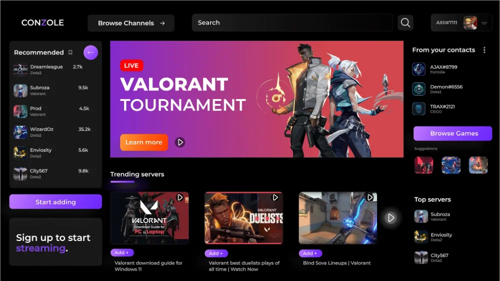 Gaming Dashboard Design