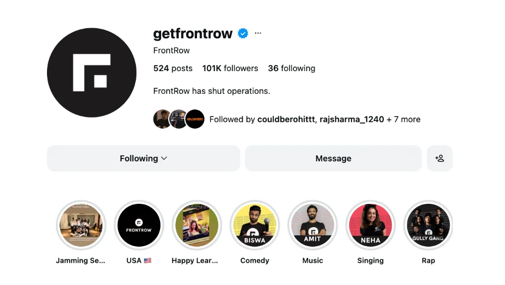 Scaled FrontRow's IG to 120K+ in 7 months